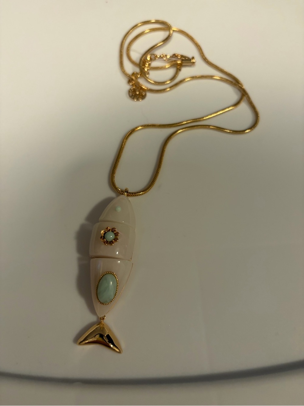 Lilly Pulitzer Gold and Cream Fish Pendant Necklace with Mint Accents
